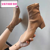 Fashion French High-Heeling Boots Short Boots Women Spring And Autumn Single Boots 2025 Temperament Coarse And Velvet To Increase The Wear