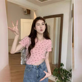 Zingj Smiley Face Print Short-Sleeved T-Shirt Women's Summer 2024 New Design Sense Slim Short Students On