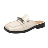 And Autumn Bag Head Half Slippers Female French Way Head Metal Chain Lazy Outside Wearing A Foot Pedal Muller Shoes