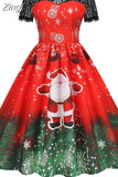 Women Christmas Dress Short Sleeve Lace Sexy Evening Party Dresses Tunic 50s Hepburn Elegant