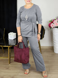 Women's Clothing Spring And Autumn Loose Large-Size Round-Neck Strapped Trousers Casual Fashion Two