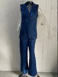 Zingj 2023 New Fashion Bare Back Silk Light Vest Casual Pants Suit Women-Outfit