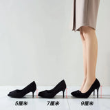 Women 2025 Spring And Autumn New Black Fine Tip Light Mouth Velvet Professional Shoes Large-Size Etiquette