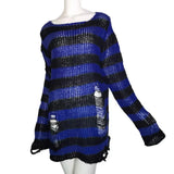 Zingj Version Of The Hollow Hole In The Long Sweater Female Lovers Stripes Loose Color Dark Versatile Knit Niche-Outfit