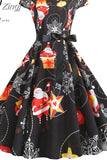 Christmas Women Summer Short Sleeve Elegant Vintage Xmas Party Dresses Robe Femme Casual Vestidos with