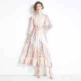 Exquisite Dress Female Fashion Retro Elegant Lantern Long Sleeves To Print French Dress