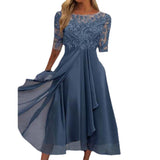 New Dress Chiffon Splicing Lace Hollow Dress Bridesmaid Evening Dress Women's