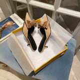 New Semi-trailer Women Wear Fine-heeled Pointy Fashion Joker Bow High-heeled