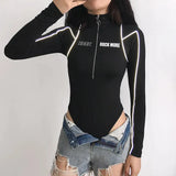 Zingj Wind Line Feeling Hot Girl Tight Zipper Splicing High Collar Long Sleeve Onesie 2024 Early Autumn Women's