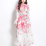 Senior Sense With Lantern Sleeve Print Chiffon Top Female High Waist Hanging Large Skirt