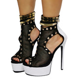 Rivet Fishing Net Roman Water Table Fine Heel Size 46 High Heel Sandals