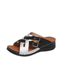 Asia Large-Size Belt Buckle Color Thick-Bottomed Slippers Women's New Slope With The Car Sewing Beach Cool