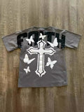 T-Shirt Y2K Hip-Hop Letter Retro Cross Graphic Print Oversized T-Shirt Men's Round Neck Cotton Short-Sleeved Shirt 211-0-Outfit