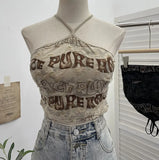Real Shooting Spice Girls Letter Printing To Make Old Hole Hanging Neck Sling Vest Short With Chest Cushion Top