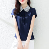 Female 2025 Summer New Short-Sleeved Fashion Doll Collar High-End Temperament Mulberry Silk Jacket