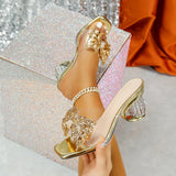 Sandals Drag Women Wear Exquisite Champagne-Colored Water Toe-Slender And One-Word Drag High