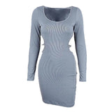 Zingj Spring 2023 New Sexy V-Neck Back Hollow Strap Waist Long Sleeve Women's Dress Pack Hip