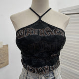Shooting Spice Girls Letter Printing To Make Old Hole Hanging Neck Sling Vest Short With Chest Cushion Top