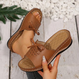 New Summer Slope And Fish Mouth Slippers Women's Shoes Casual Large Size Coarse And Slippers Bow Solid
