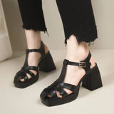 Hollow Roman High-Heeled Women's Summer Season New Fashion Side Behind The Empty Coarse Heel Buckle Sandals