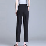 Women 2023 Spring Stretch Solid Suit Trousers Women Black Ankle-length High Waist Oversize Pants with Pocket Woman