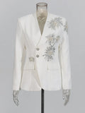 Show Suit 2025 Autumn New Fashion V Lead Heavy Industry Design Diamond Decoration Blazer Suit Coat