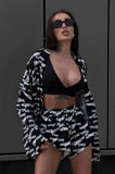 New Loose Long-Sleeved Women's Printed Casual Commute With Pajamas High-Waist Shorts