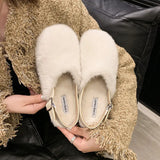 Women In The Autumn And Winter 2025 New With Velvet Warm Round Head After The Tripty Bag Head Wear A Hundred Low Heel Hair