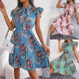 Shooting 2025 Spring And Summer Temperament Flowers Tied Waist Swing 100 Folding Skirt Women's
