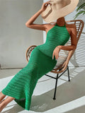 And Summer New Body Repair Neck Tie Bare Back Knitted Sweater