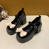 Thick And Mary Jane Women's Shoes 2025 Spring New Small Man With Bows And Skirts Small Leather