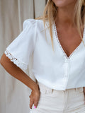 Large Size Women's Fat Mm Loose Short-Sleeved Lace Chiffon Shirt