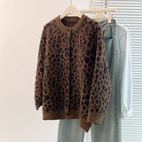 European Version Of Retro Lazy Chic Leopard Single-Rower Buckle 2025 Knitted Cardigan Sweater Coat Women's