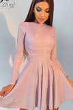 Fashion Chic Bling Glitter Long Sleeve Club Party Dress Mini Backless Hollow Out Sexy Dress Women Autumn Pleated