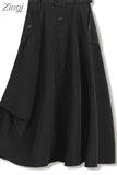 Women Summer Long 2023 Casual Solid High Waist With Belt Pocket Elegant Office Ladies A-Line Skirts Faldas