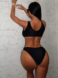 Zingj New Conjoined Bikini Bikini Solid-Colored Hollowed-In-Joined Swimsuit