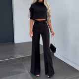 Zingj 2024 New Solid Color Short Slim Jacket High Waist Straight Trousers Suit Female-Outfit
