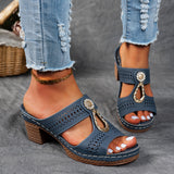 Summer New Large Flat Slope And Hollow Water Drill Women's Shoes High Heel Thick And Cool Slippers