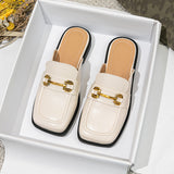 And Autumn New Bag Head Half Slippers Female British Style French Style Metal Outside Wearing A Foot Pedal Muller Shoes Large-Size