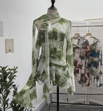 Spice Girls Inclined Shoulder Horn Long-Sleeved T-Shirt Around The Neck With Flowers Lotus Leaf-Lace Mesh Yarn Women