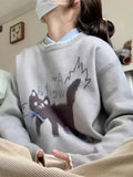 Academy Wind Knitted Sweater Woman Design Sensing Cat Pattern Lazy Small Knitted T-Shirt