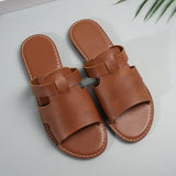Flat Bottom Hollow One-Word Slippers Women Leisure Hollow Fish Mouth Beach Cold Slippers