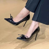 High-Heeled Women's Bow Temperament With Black Sexy Pointed Shallow Single Shoes 2025 Early Spring
