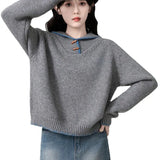 Sweater Women's New Loose Lazy Horn Buckle Knitted Shirt Tops In Autumn And Winter