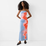 Zingj Women's New Sexy Strapless Print Bag Hip Slit Dress Children By The