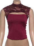 Front Slit Back Lace Short Sleeve Top- Outfit