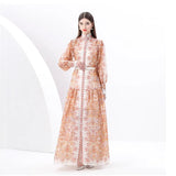 Early Spring Holiday Wind Collar Lantern Sleeve Print Single Buckle Waist Dress Female Pressure Fold Elegant Long