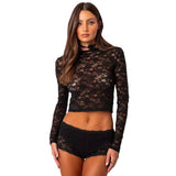Zingj New Private Server Sexy Wind Lace Short Jacket Hot Girl Beautiful Slim Long Sleeve Shirt Female