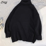 Men's Turtleneck Sweater Autumn Winter Solid Basic Knitted Oversize Pullovers Male Korean Casual Warm Knitwear Loose Jumper