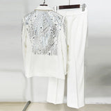 Star Fashion New Heavy Industry Nail Embroidered Lily Suit Trousers Set Two-Piece